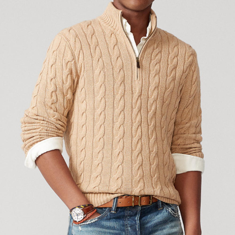 Eryon Cashmere Sweater – Men’s Half-Zip Cable Knit Pullover