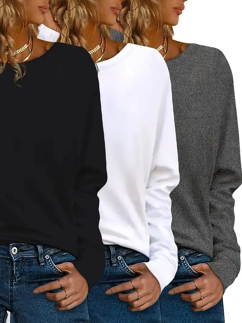 Lunelle 3-Piece T-Shirt Set – Women’s Long Sleeve Casual Tops